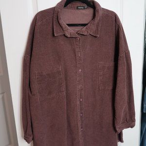 BOOHOO Oversized Corduroy Button Up Shirt
